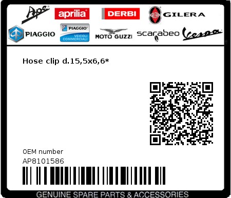 Product image: Moto Guzzi - AP8101586 - Hose clip d.15,5x6,6*  0