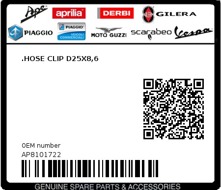 Product image: Moto Guzzi - AP8101722 - .HOSE CLIP D25X8,6  0