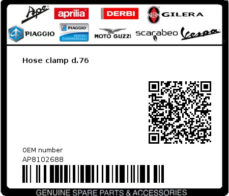 Product image: Moto Guzzi - AP8102688 - Hose clamp d.76  0
