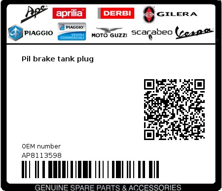 Product image: Moto Guzzi - AP8113598 - Pil brake tank plug  0