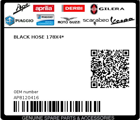 Product image: Moto Guzzi - AP8120416 - BLACK HOSE 178X4*  0