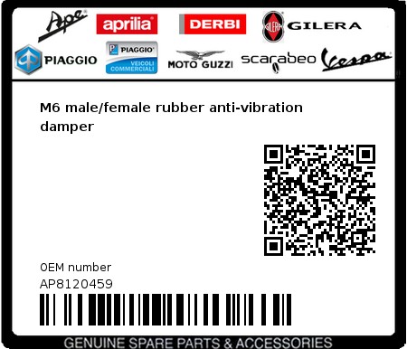 Product image: Moto Guzzi - AP8120459 - M6 male/female rubber anti-vibration damper  0