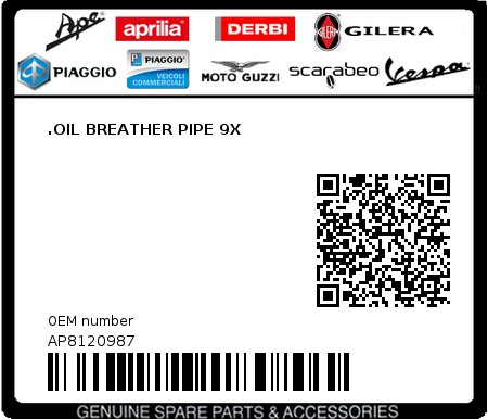 Product image: Moto Guzzi - AP8120987 - .OIL BREATHER PIPE 9X  0