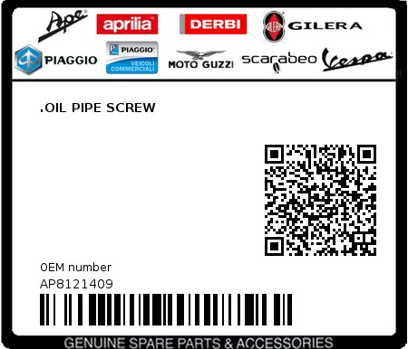 Product image: Moto Guzzi - AP8121409 - .OIL PIPE SCREW  0