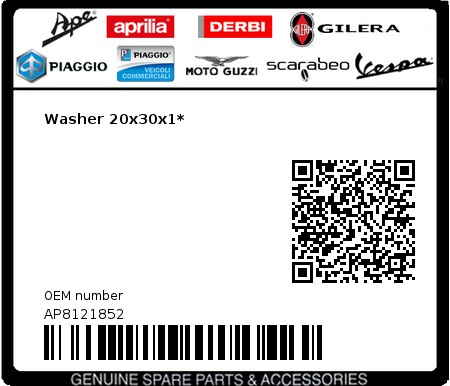 Product image: Moto Guzzi - AP8121852 - Washer 20x30x1*  0