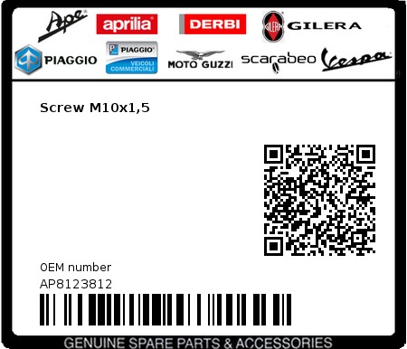 Product image: Moto Guzzi - AP8123812 - Screw M10x1,5  0