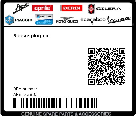 Product image: Moto Guzzi - AP8123833 - Sleeve plug cpl.  0