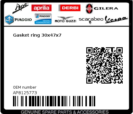 Product image: Moto Guzzi - AP8125773 - Gasket ring 30x47x7  0