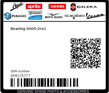 Product image: Moto Guzzi - AP8125777 - Bearing 6005-2rs1  0