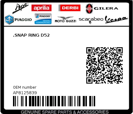 Product image: Moto Guzzi - AP8125839 - .SNAP RING D52  0