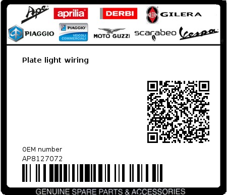 Product image: Moto Guzzi - AP8127072 - Plate light wiring  0