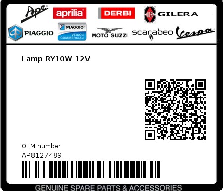 Product image: Moto Guzzi - AP8127489 - Lamp RY10W 12V  0