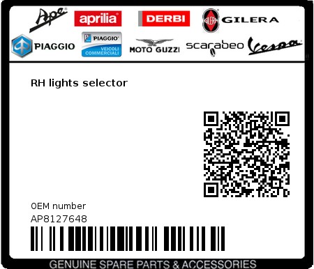 Product image: Moto Guzzi - AP8127648 - RH lights selector  0