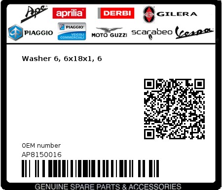 Product image: Moto Guzzi - AP8150016 - Washer 6, 6x18x1, 6  0