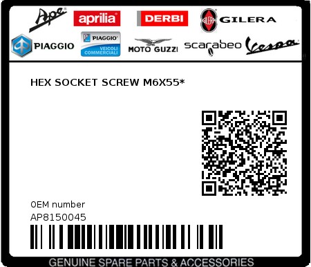 Product image: Moto Guzzi - AP8150045 - HEX SOCKET SCREW M6X55*  0