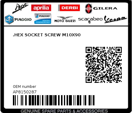 Product image: Moto Guzzi - AP8150287 - .HEX SOCKET SCREW M10X90  0