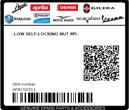 Product image: Moto Guzzi - AP8150311 - .LOW SELF-LOCKING NUT M5  0