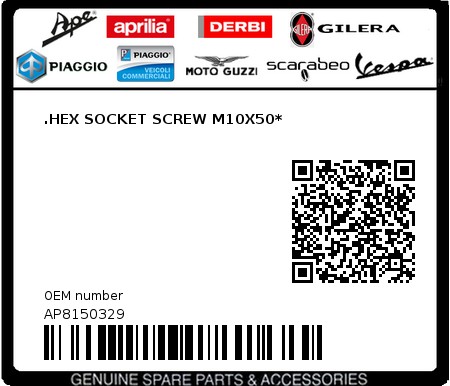 Product image: Moto Guzzi - AP8150329 - .HEX SOCKET SCREW M10X50*  0