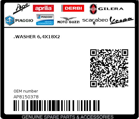 Product image: Moto Guzzi - AP8150378 - .WASHER 6,4X18X2  0