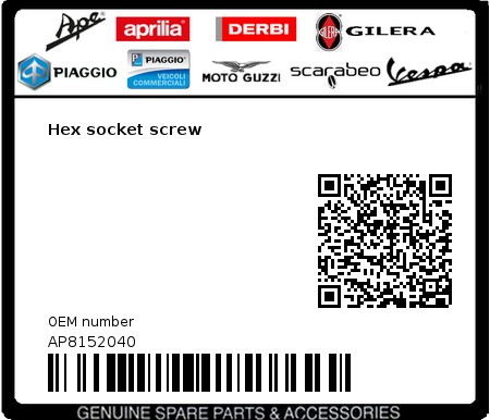 Product image: Moto Guzzi - AP8152040 - Hex socket screw  0