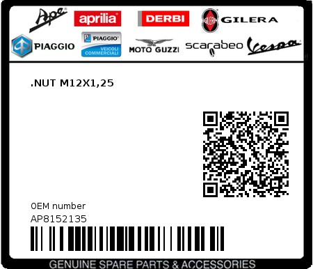 Product image: Moto Guzzi - AP8152135 - .NUT M12X1,25  0