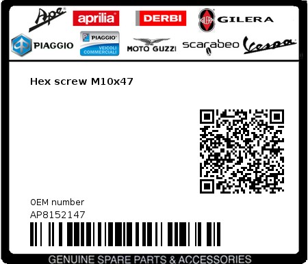 Product image: Moto Guzzi - AP8152147 - Hex screw M10x47  0