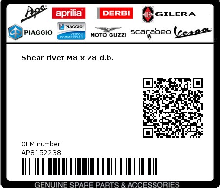 Product image: Moto Guzzi - AP8152238 - Shear rivet M8 x 28 d.b.  0
