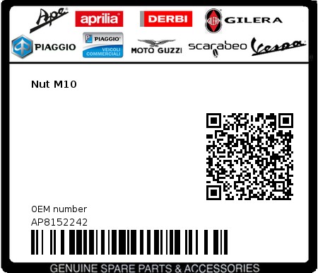 Product image: Moto Guzzi - AP8152242 - Nut M10  0