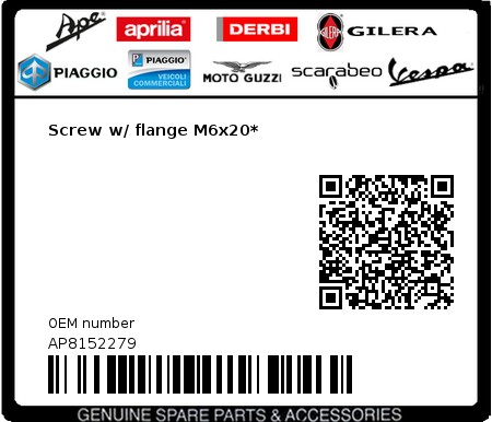 Product image: Moto Guzzi - AP8152279 - Screw w/ flange M6x20*  0