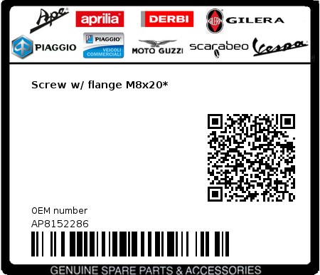 Product image: Moto Guzzi - AP8152286 - Screw w/ flange M8x20*  0