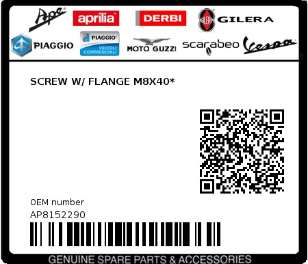 Product image: Moto Guzzi - AP8152290 - SCREW W/ FLANGE M8X40*  0