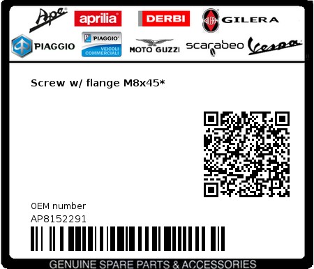 Product image: Moto Guzzi - AP8152291 - Screw w/ flange M8x45*  0