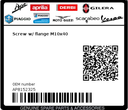 Product image: Moto Guzzi - AP8152325 - Screw w/ flange M10x40  0