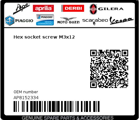 Product image: Moto Guzzi - AP8152334 - Hex socket screw M3x12  0