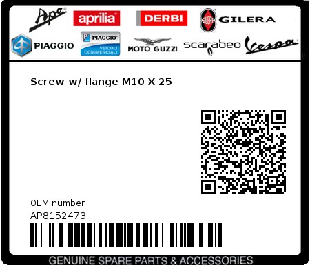 Product image: Moto Guzzi - AP8152473 - Screw w/ flange M10 X 25  0