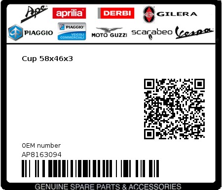 Product image: Moto Guzzi - AP8163094 - Cup 58x46x3  0