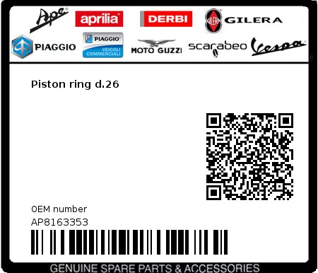Product image: Moto Guzzi - AP8163353 - Piston ring d.26  0