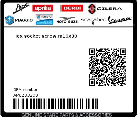 Product image: Moto Guzzi - AP8203200 - Hex socket screw m10x30  0