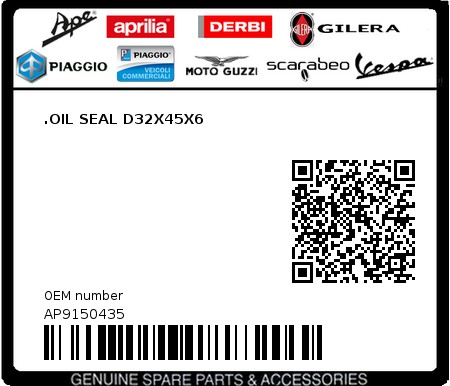 Product image: Moto Guzzi - AP9150435 - .OIL SEAL D32X45X6  0