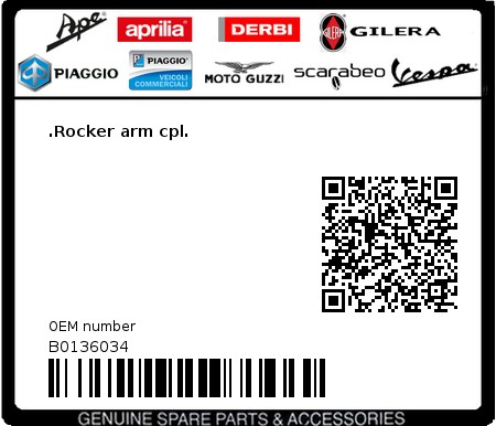Product image: Moto Guzzi - B0136034 - .Rocker arm cpl.  0