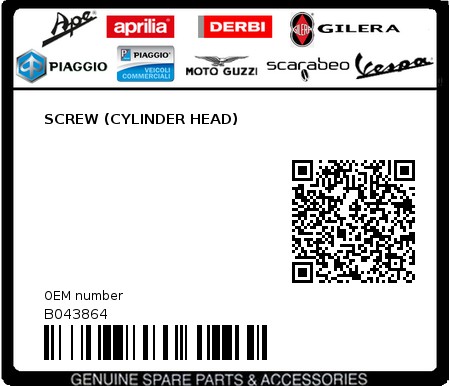 Product image: Moto Guzzi - B043864 - SCREW (CYLINDER HEAD)  0