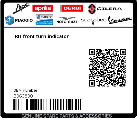 Product image: Moto Guzzi - B063800 - .RH front turn indicator  0