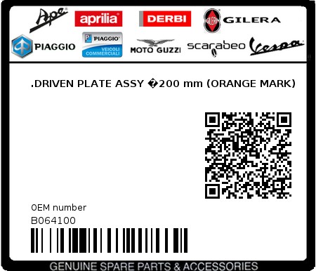 Product image: Moto Guzzi - B064100 - .DRIVEN PLATE ASSY 200 mm (ORANGE MARK)  0