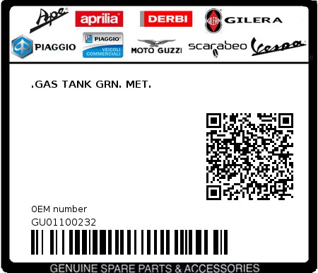 Product image: Moto Guzzi - GU01100232 - .GAS TANK GRN. MET.  0