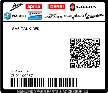 Product image: Moto Guzzi - GU01100267 - .GAS TANK RED  0