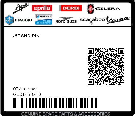 Product image: Moto Guzzi - GU01433210 - .STAND PIN  0
