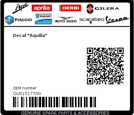 Product image: Moto Guzzi - GU01517700 - Decal "Aquilia"   0