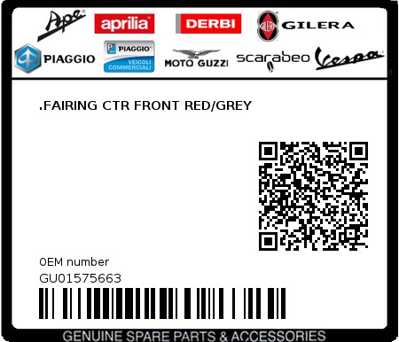 Product image: Moto Guzzi - GU01575663 - .FAIRING CTR FRONT RED/GREY  0