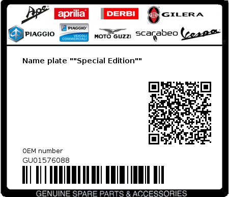 Product image: Moto Guzzi - GU01576088 - Name plate ""Special Edition""  0