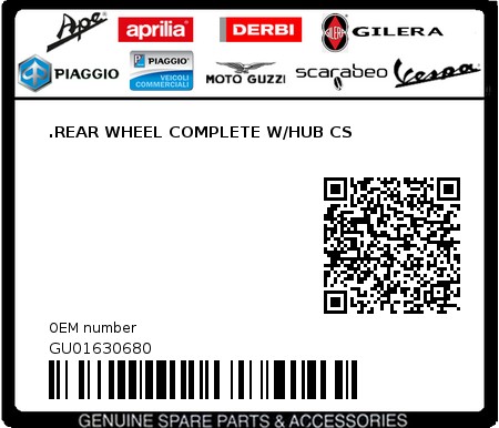 Product image: Moto Guzzi - GU01630680 - .REAR WHEEL COMPLETE W/HUB CS  0